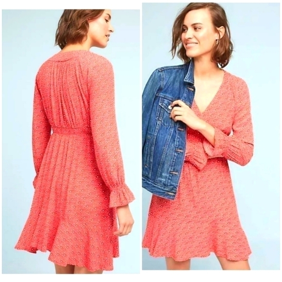 Anthropologie Maeve , Monaco long sleeve dress, color orange and white, … - Picture 1 of 6